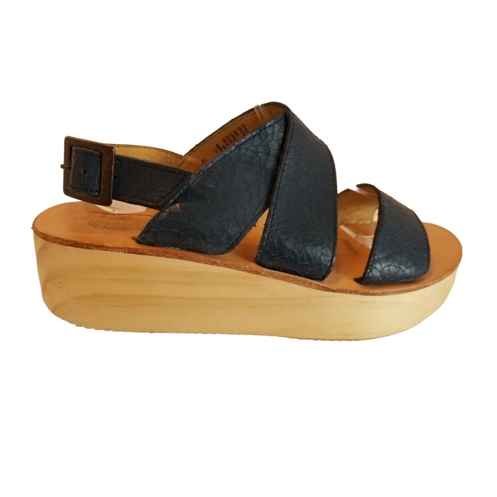 Free People x Farylrobin Blue Crackled Leather Deb Platform Sandal